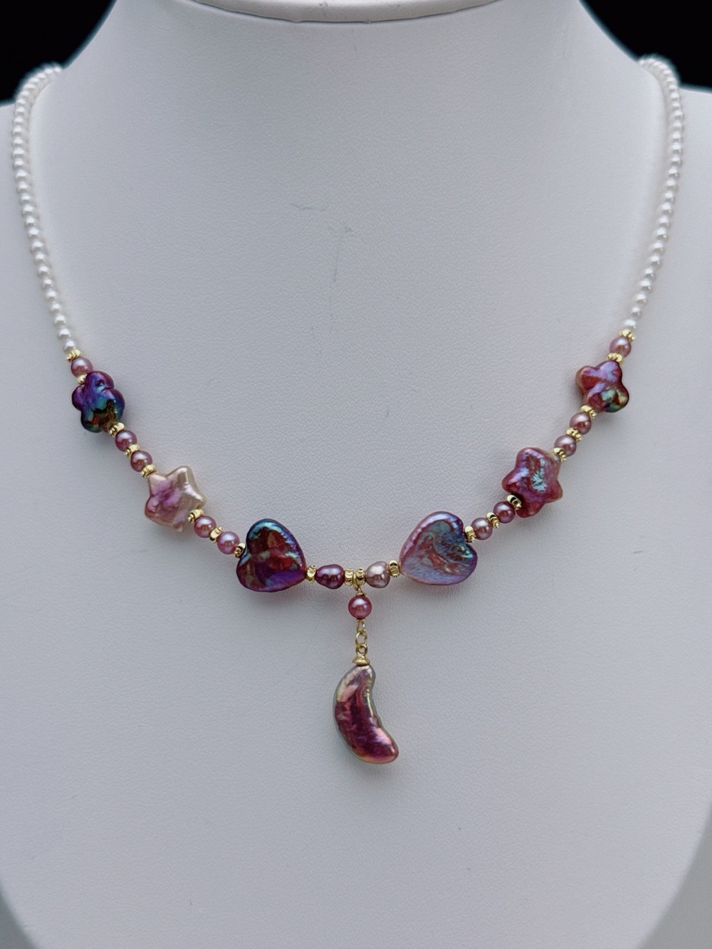 RL043 Handmade Premium Quality Freshwater Baroque Necklace Moon&Star 18” - Picture 16 of 16